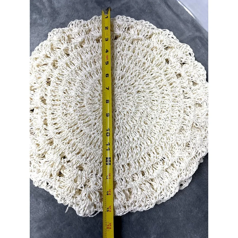 Crochet Table Placemat Round Set of 4 Rustic Country Cottage Core Fall Autumn